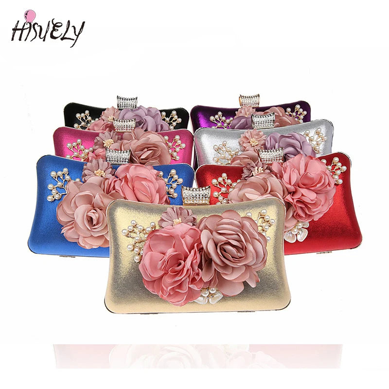Gold/SILVER Silk Women Evening Bag Flower Handbags Wedding Dinner Bags