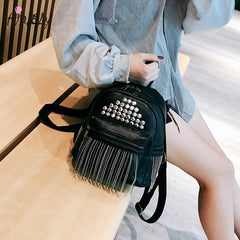 Bohemia Women Backpack Tassels PU Leather Travel Backpack High School Bag