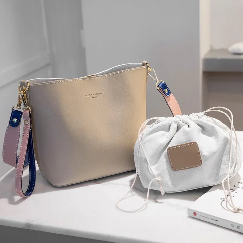 Women PU Leather Handbags Bucket Shoulder Bags Larger Capacity Crossbody