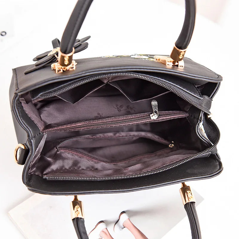 Embroidery Women Handbags Messenger Bag Leather Wild Bags Female Tote