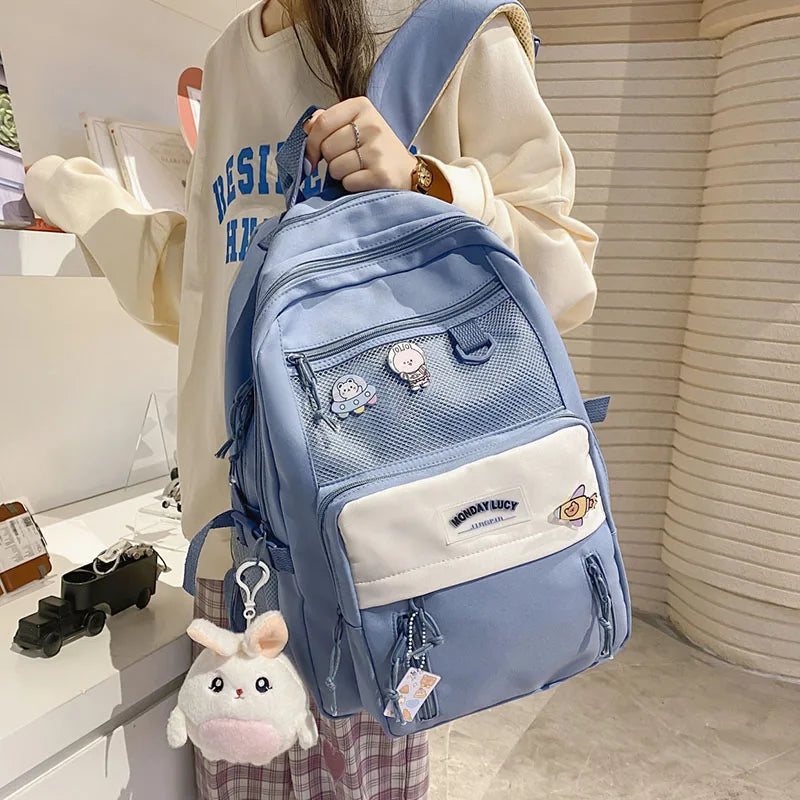 Nylon Waterproof Women Backpack College Style Schoolbag For Teen Girls