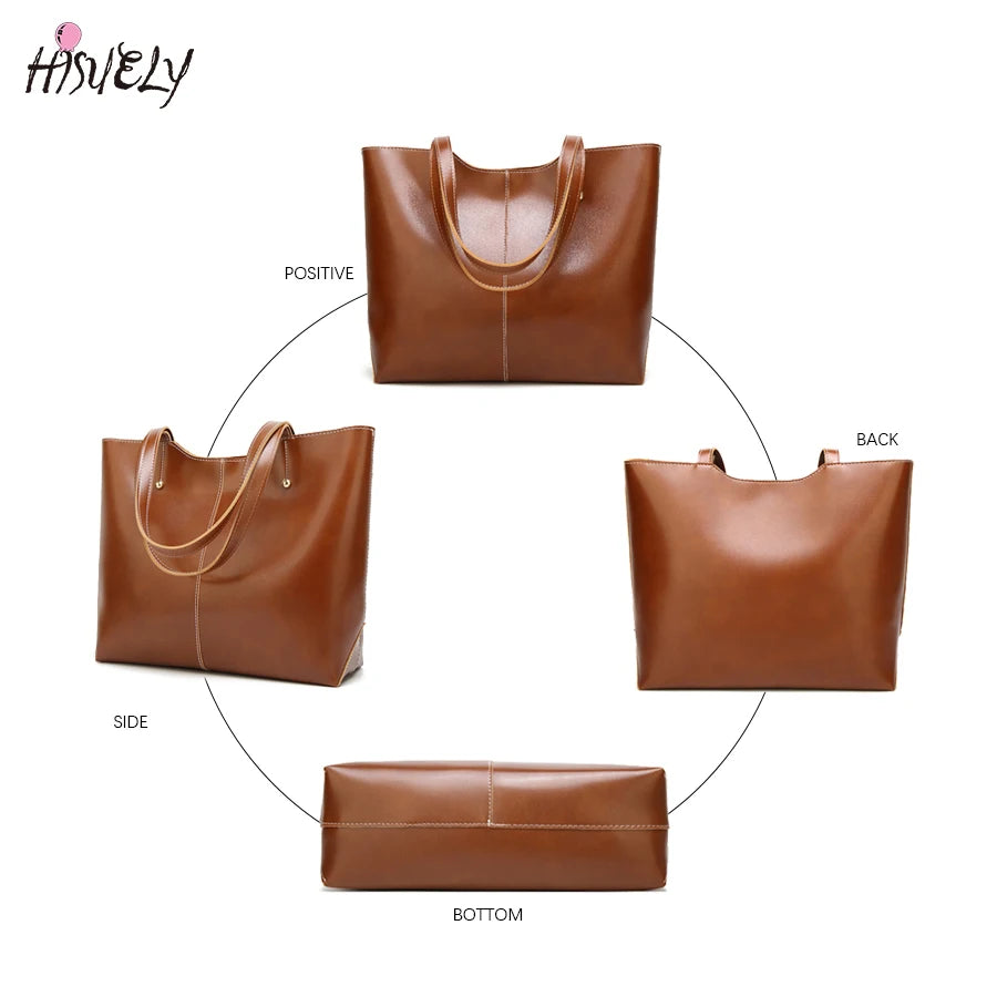 Women Oil Wax Leather Handbag Tote Large Capacity Shoulder Bag