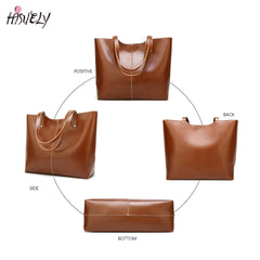 Women Oil Wax Leather Handbag Tote Large Capacity Shoulder Bag