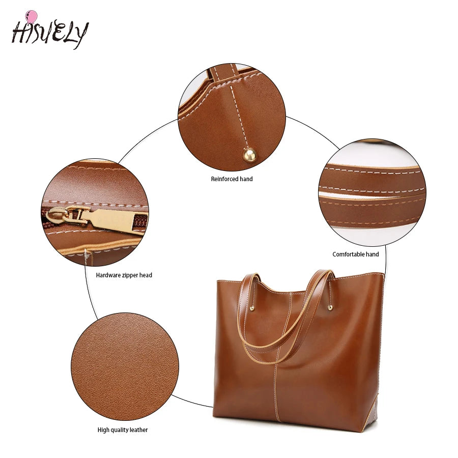 Women Oil Wax Leather Handbag Tote Large Capacity Shoulder Bag