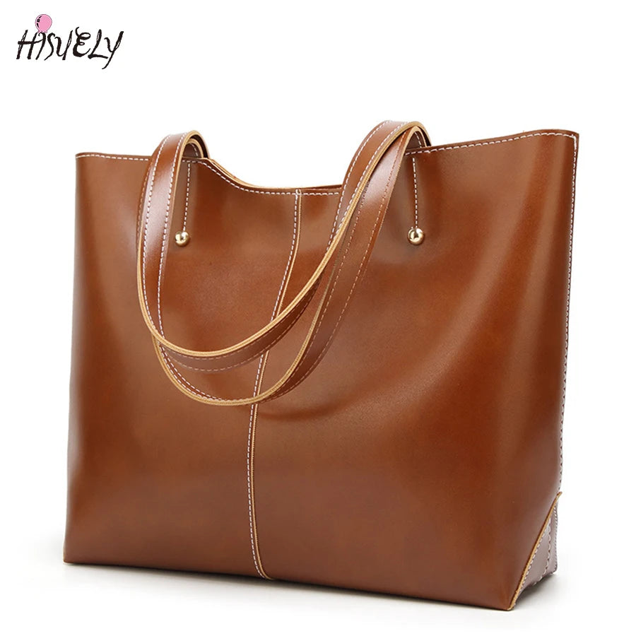 Women Oil Wax Leather Handbag Tote Large Capacity Shoulder Bag