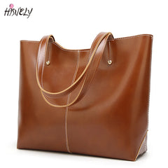 Women Oil Wax Leather Handbag Tote Large Capacity Shoulder Bag
