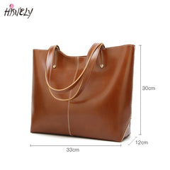 Women Oil Wax Leather Handbag Tote Large Capacity Shoulder Bag
