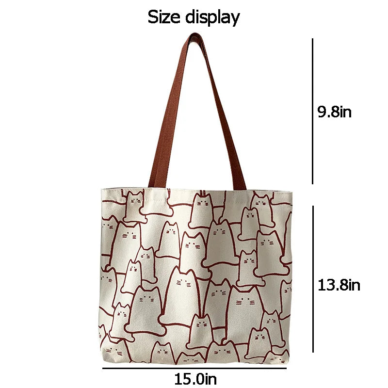 Japanese Style Cartoon Cats Canvas Tote Bag Eco Shoulder Handbag