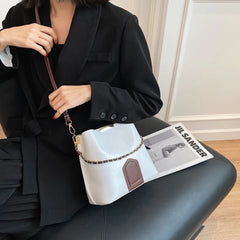 High PU Leather Chain Tote Bucket Bag for Women