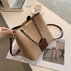 High PU Leather Chain Tote Bucket Bag for Women