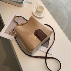 High PU Leather Chain Tote Bucket Bag for Women