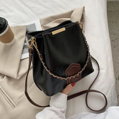 High PU Leather Chain Tote Bucket Bag for Women