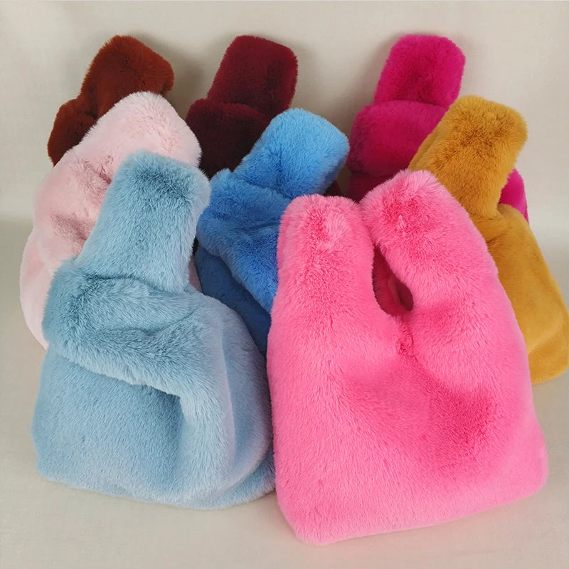 Soft Plush Women Handbags Faux Fur Ladies Winter Clutch Purse Bag