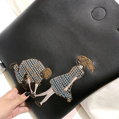 Embroidery Women PU Leather Handbag Large Capacity Tote Bag