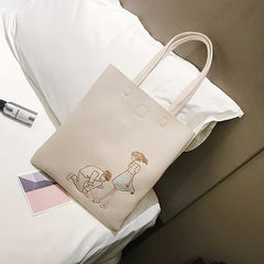 Embroidery Women PU Leather Handbag Large Capacity Tote Bag