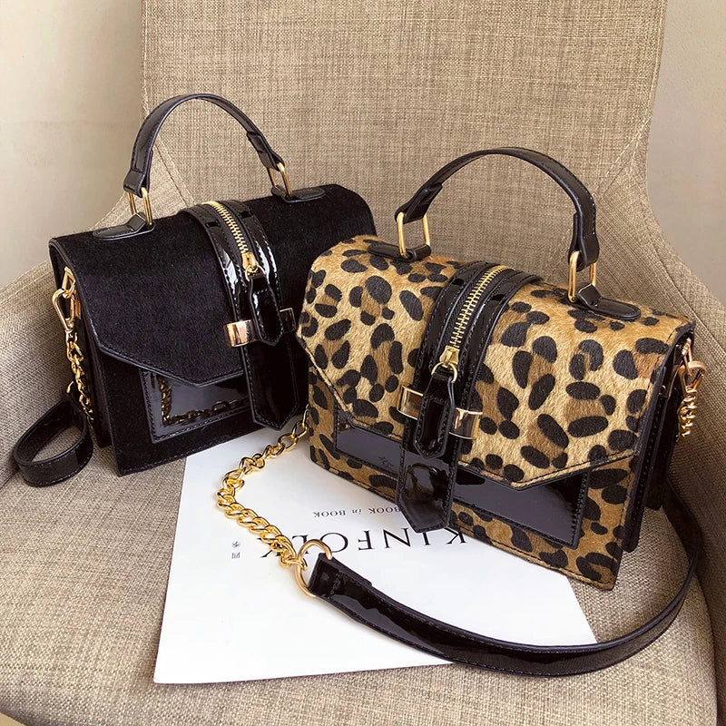 Leopard Print Shoulder Bag Chains Handbag Crossbody Bags for Women