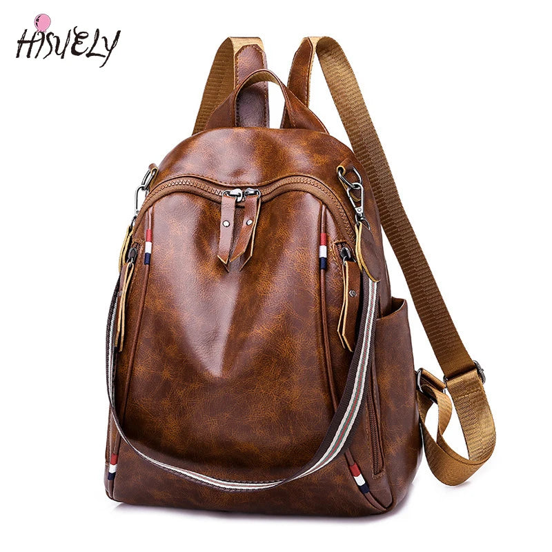 Bohemia Women Shoulder Bag PU Leather Travel Backpack High School Bag for Girl