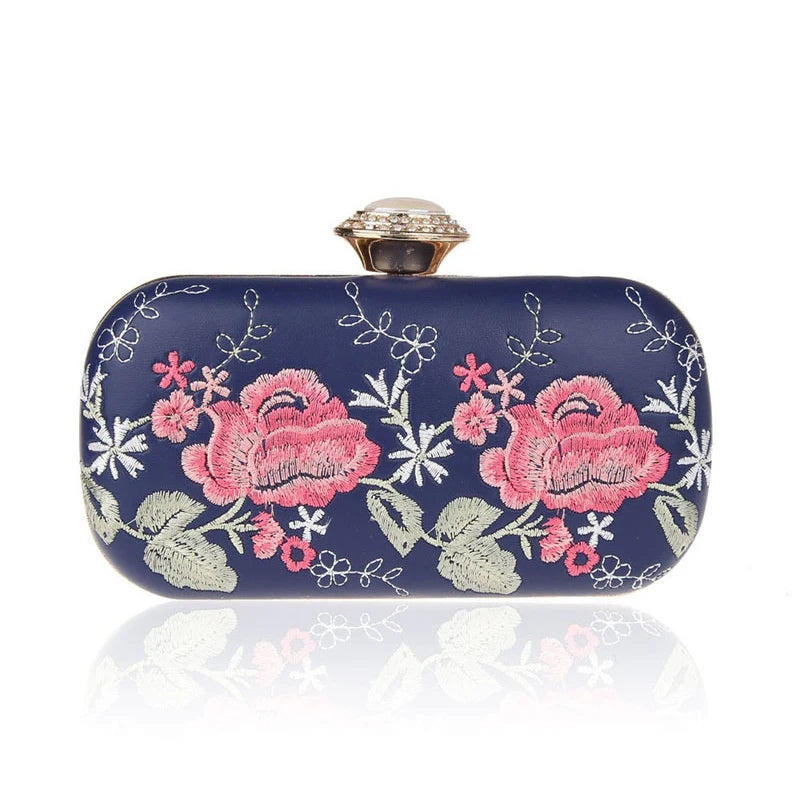 Flowers Embroidery Evening Totes Handbags for Women Retro Party/Dinner Bag