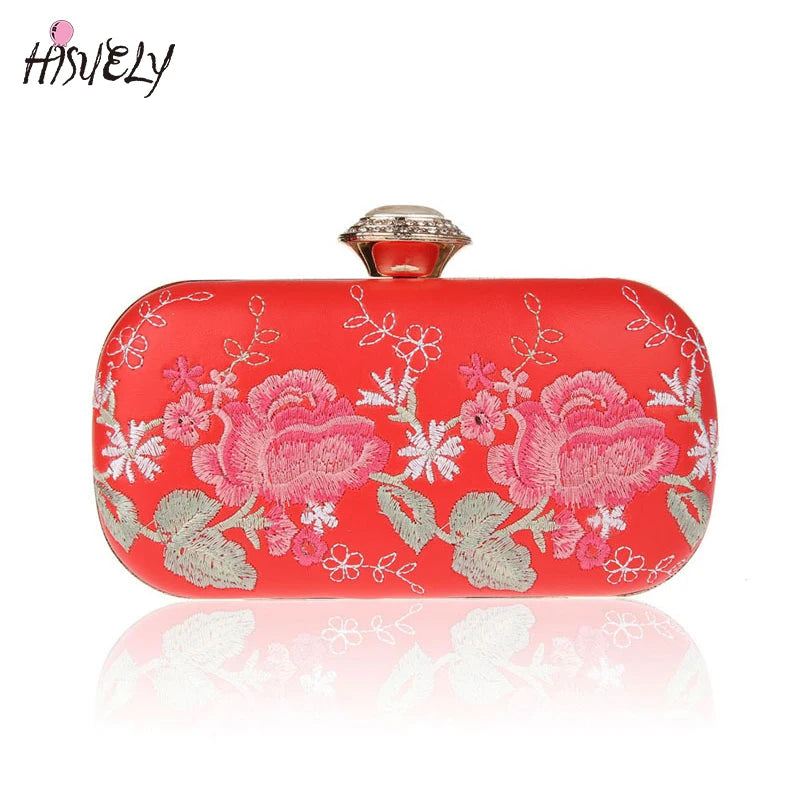 Flowers Embroidery Evening Totes Handbags for Women Retro Party/Dinner Bag