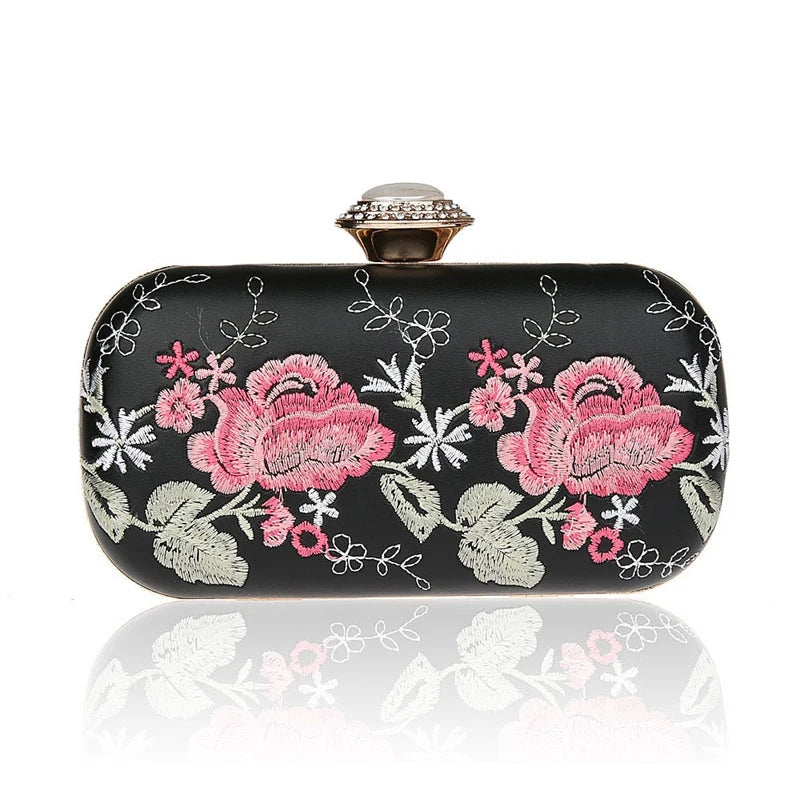 Flowers Embroidery Evening Totes Handbags for Women Retro Party/Dinner Bag