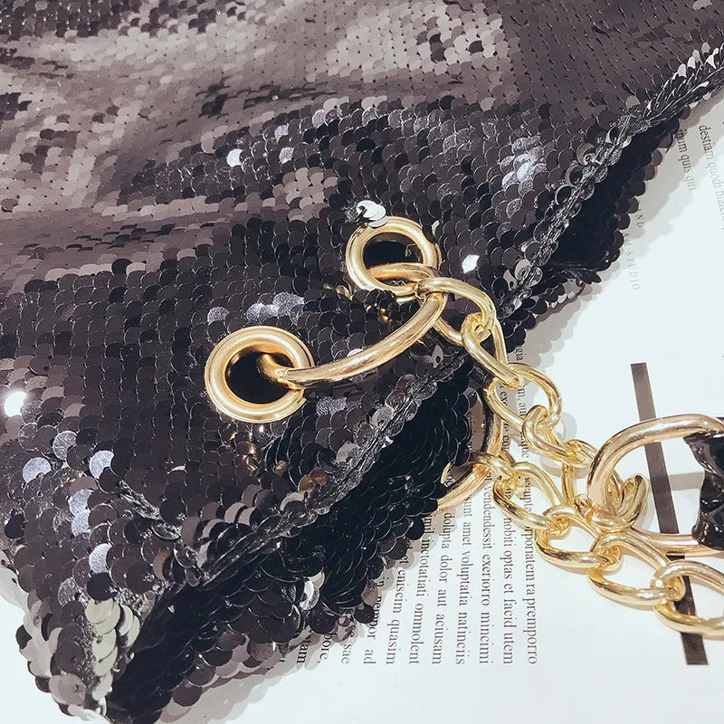 Sequins Women Tote Bag Female Shoulder Bag Large Capacity Bags Ladie Chain Bag