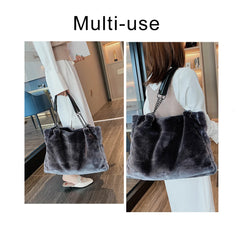 Faux Fur Women Shoulder Bag Plush Lady Handbag Chain Travel Shopping Bag