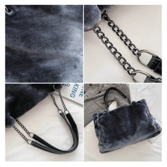 Faux Fur Women Shoulder Bag Plush Lady Handbag Chain Travel Shopping Bag