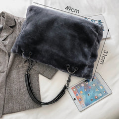 Faux Fur Women Shoulder Bag Plush Lady Handbag Chain Travel Shopping Bag