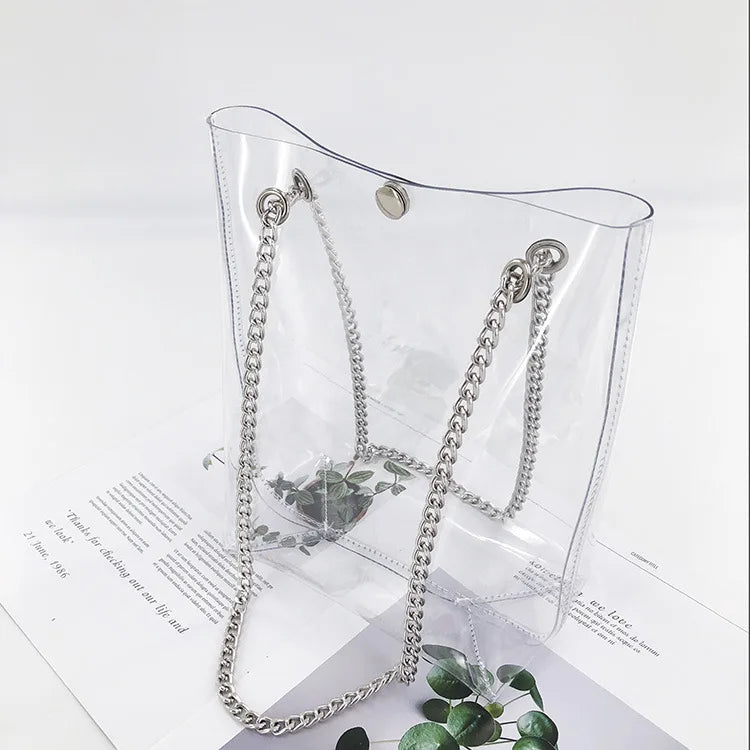 Hot Transparent Plastic Handbag Beach Shoulder Bag Women Tote Jelly PVC