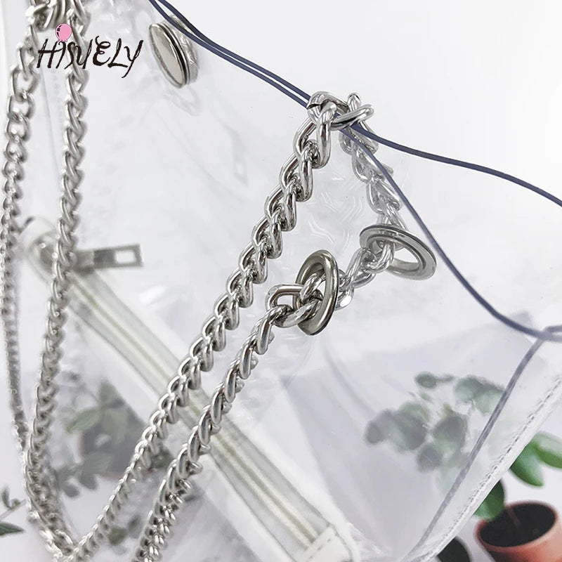Hot Transparent Plastic Handbag Beach Shoulder Bag Women Tote Jelly PVC