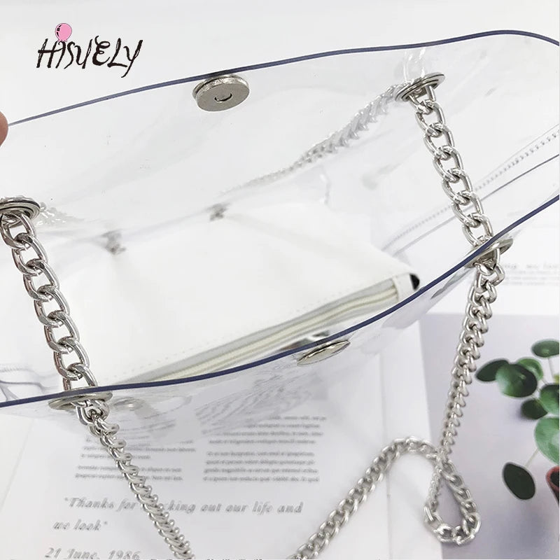 Hot Transparent Plastic Handbag Beach Shoulder Bag Women Tote Jelly PVC