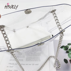 Hot Transparent Plastic Handbag Beach Shoulder Bag Women Tote Jelly PVC