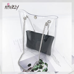 Hot Transparent Plastic Handbag Beach Shoulder Bag Women Tote Jelly PVC