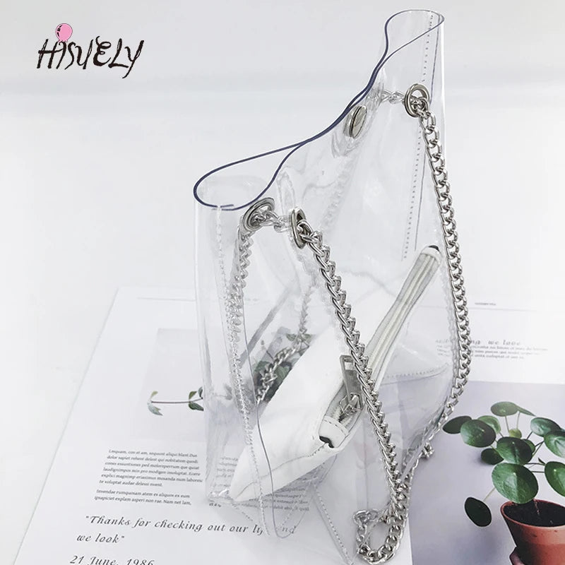 Hot Transparent Plastic Handbag Beach Shoulder Bag Women Tote Jelly PVC