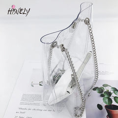 Hot Transparent Plastic Handbag Beach Shoulder Bag Women Tote Jelly PVC