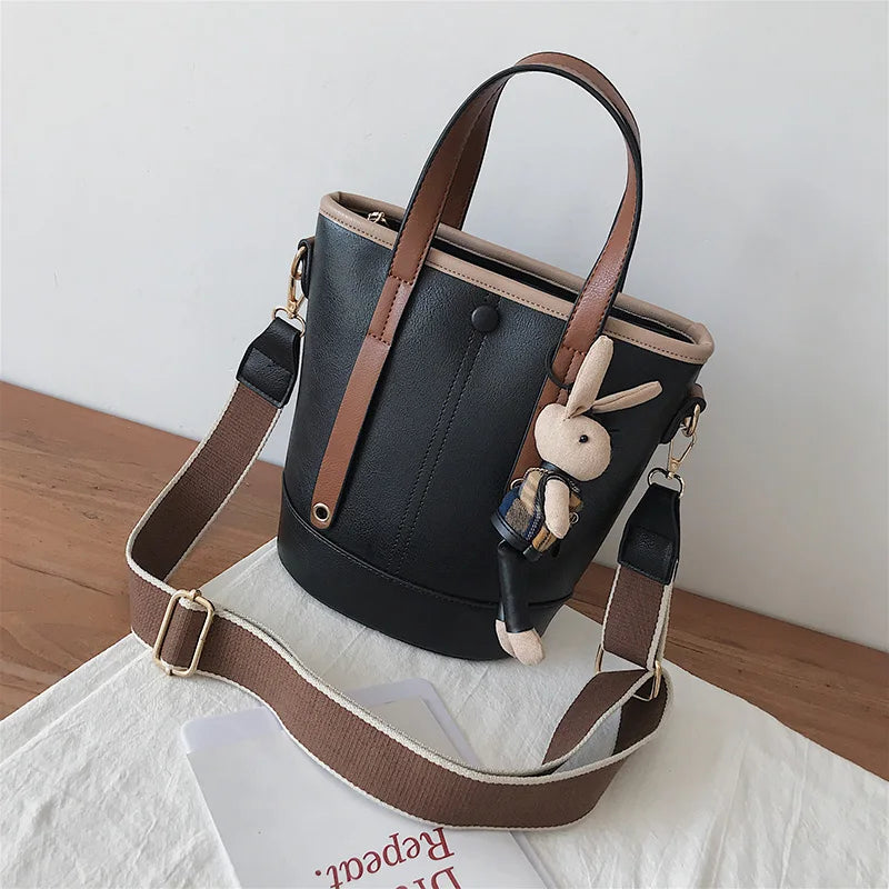 Hot Women PU Leather Handbags Green Bucket Vintage Shoulder Bags Messenger Bag