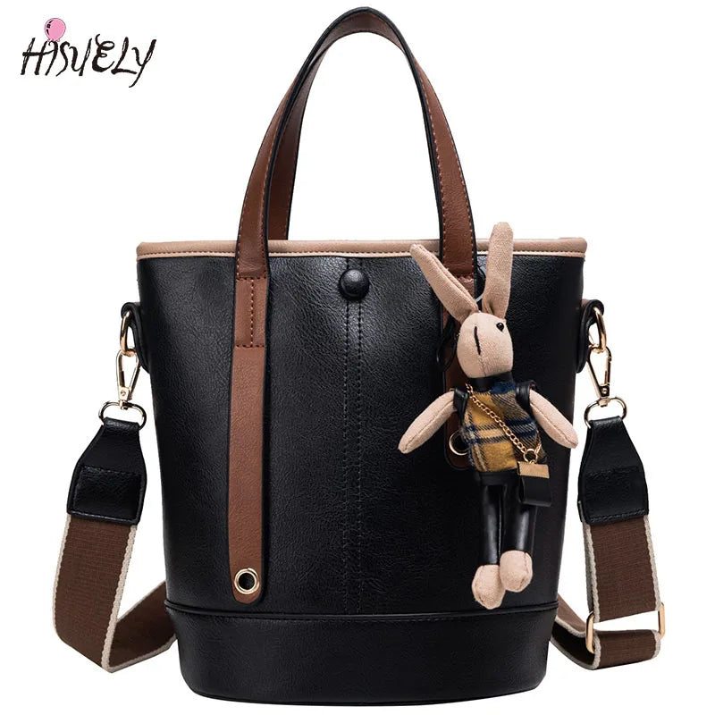 Hot Women PU Leather Handbags Green Bucket Vintage Shoulder Bags Messenger Bag
