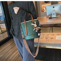Hot Women PU Leather Handbags Green Bucket Vintage Shoulder Bags Messenger Bag