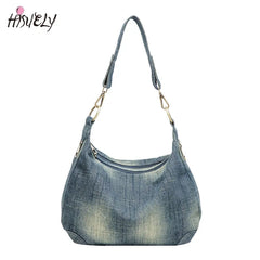 Washed Denim Women Shoulder Bag Casual Vintage Jeans High Big Crossbody Bag