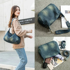 Washed Denim Women Shoulder Bag Casual Vintage Jeans High Big Crossbody Bag