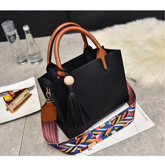 Vintage Shoulder Bags Tassel Travel Tote with Beads Women PU Leather Handba