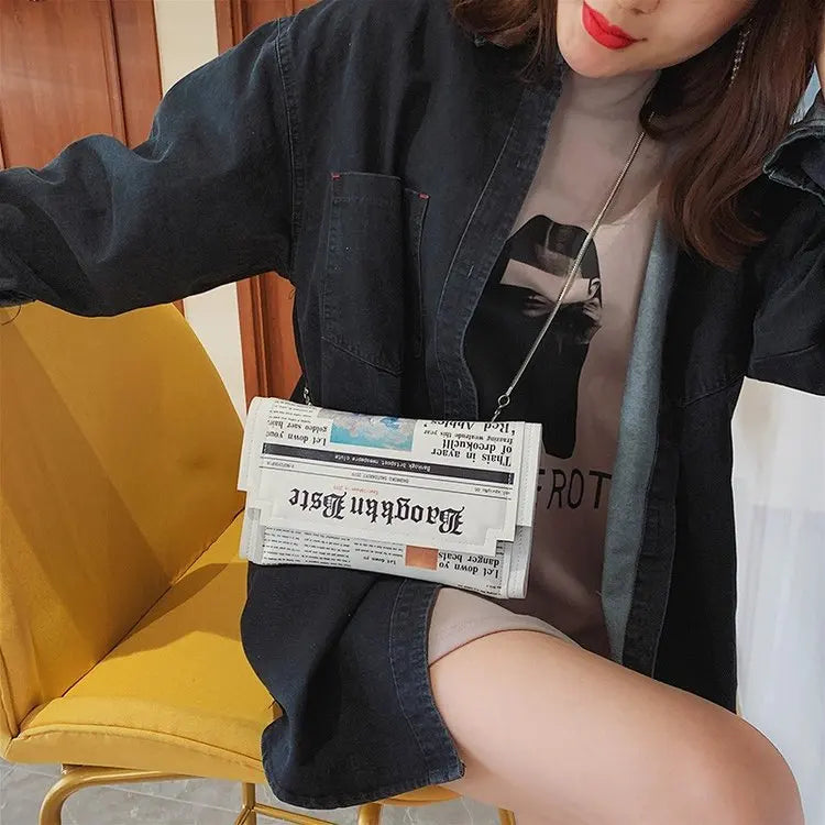 Newspapers Clutch Bag Envelope Shoulder Purse