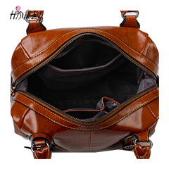 Oil Wax Leather Rivet Boston Bag Crossbody Tote Handbag