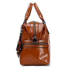 Oil Wax Leather Rivet Boston Bag Crossbody Tote Handbag