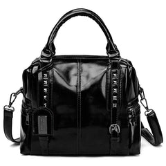 Oil Wax Leather Rivet Boston Bag Crossbody Tote Handbag