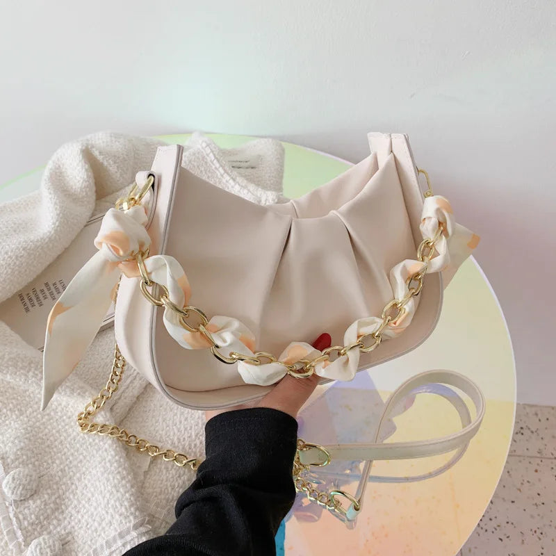 Pleated Tote Bag Soft Leather Women's Handbag Travel Shoulder Armpit Bag