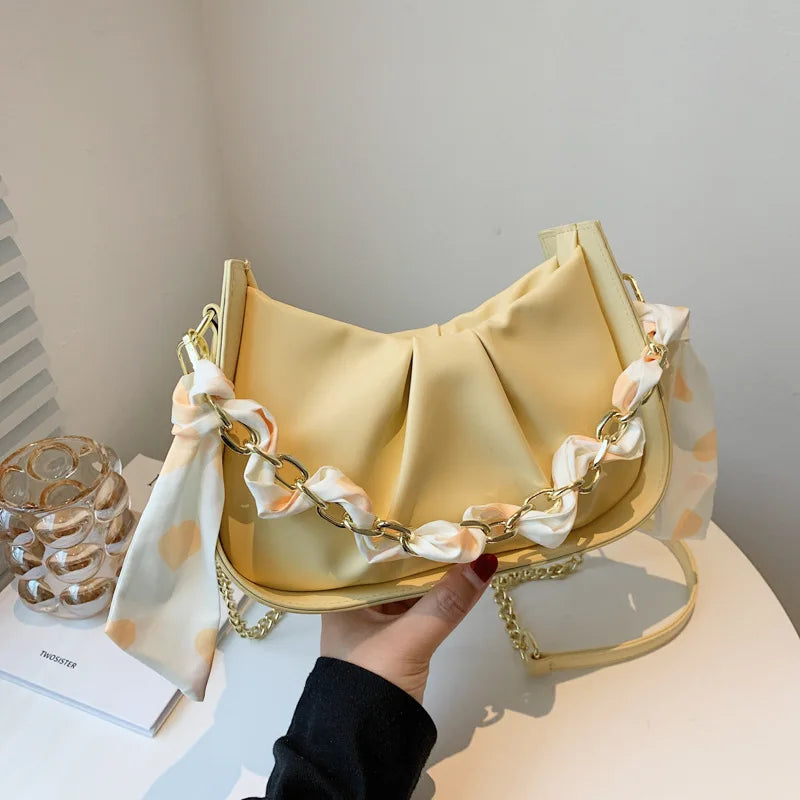 Pleated Tote Bag Soft Leather Women's Handbag Travel Shoulder Armpit Bag