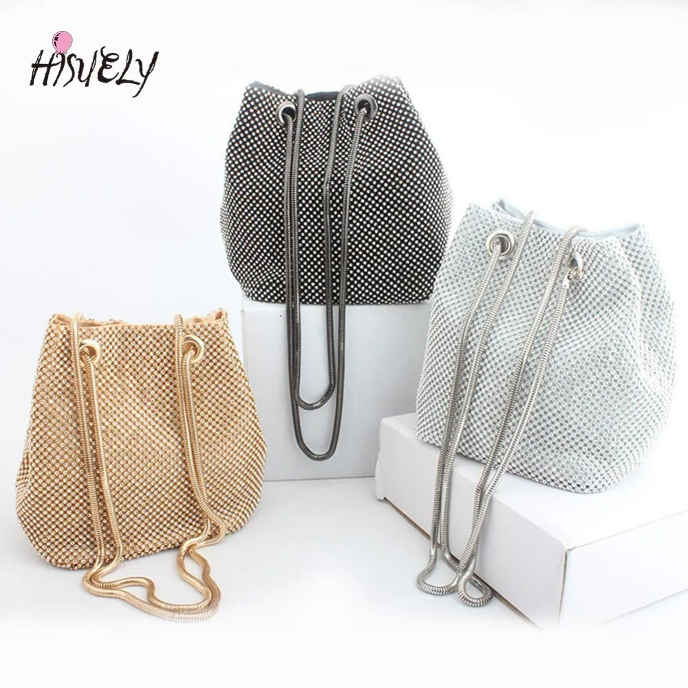Rhinestone Flash Clutch Bag Evening Party Shoulder Totes Bucket Bags