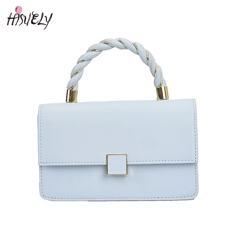 Navy PU Leather Crossbody Bag with Rope Handle for Women