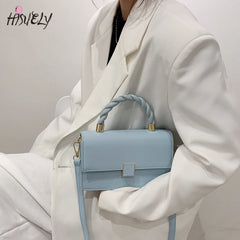 Navy PU Leather Crossbody Bag with Rope Handle for Women